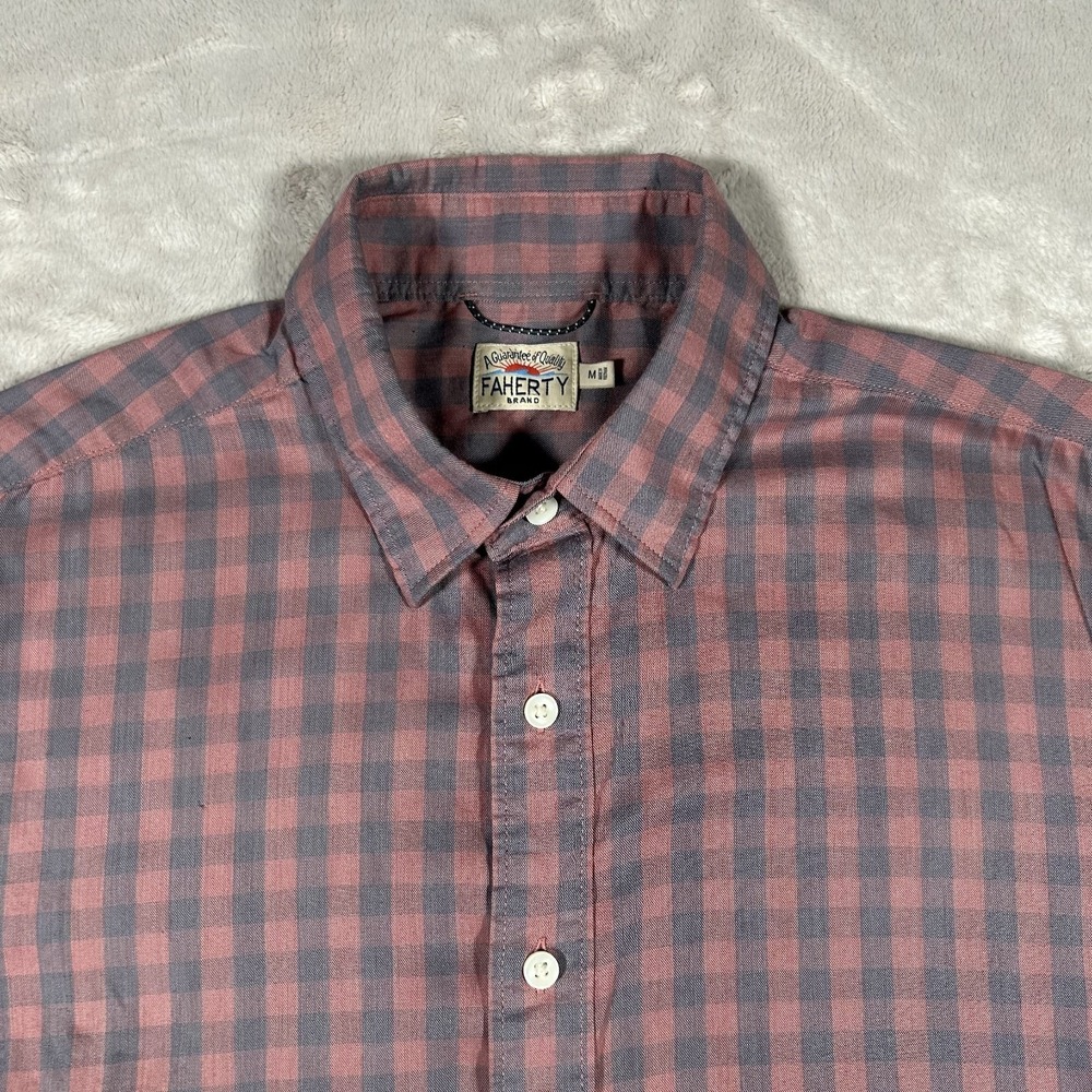 Faherty The Movement Shirt Mens Medium Pink Blue Gingham Plaid Button Down Long - Picture 6 of 16